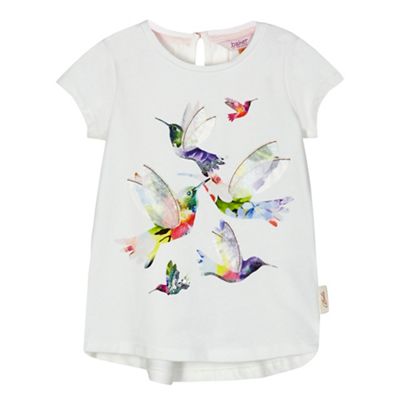 Girls' white hummingbird print top